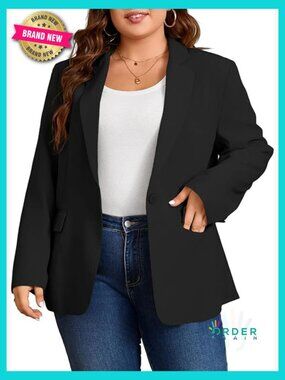 Plus Size Blazer Open Front Long Sleeve Work Office Suit Jacket Curvy Fit